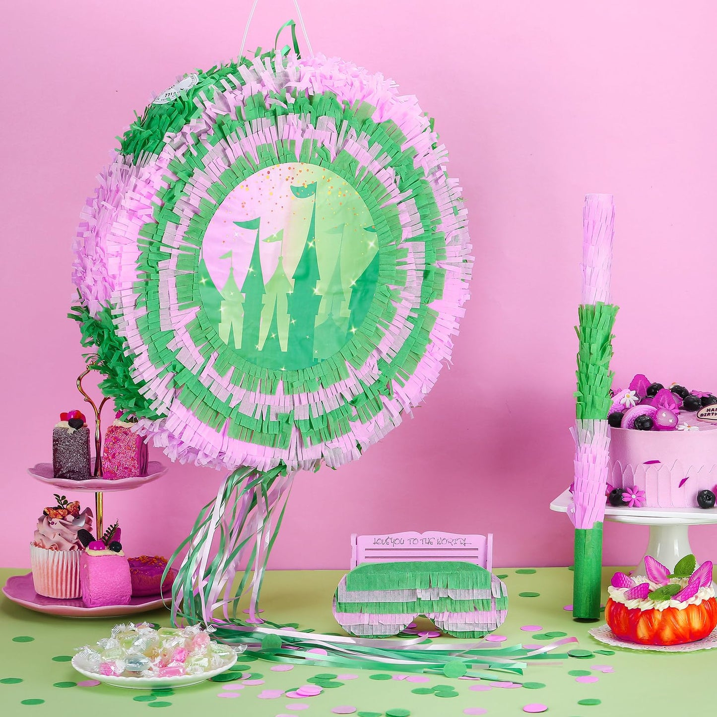 Soulchen Witch Pinata - 14.2 inch Pink & Green Round Pinata – Party Decor