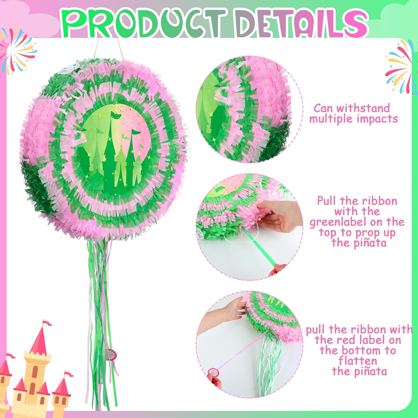 Soulchen Witch Pinata - 14.2 inch Pink & Green Round Pinata – Party Decor