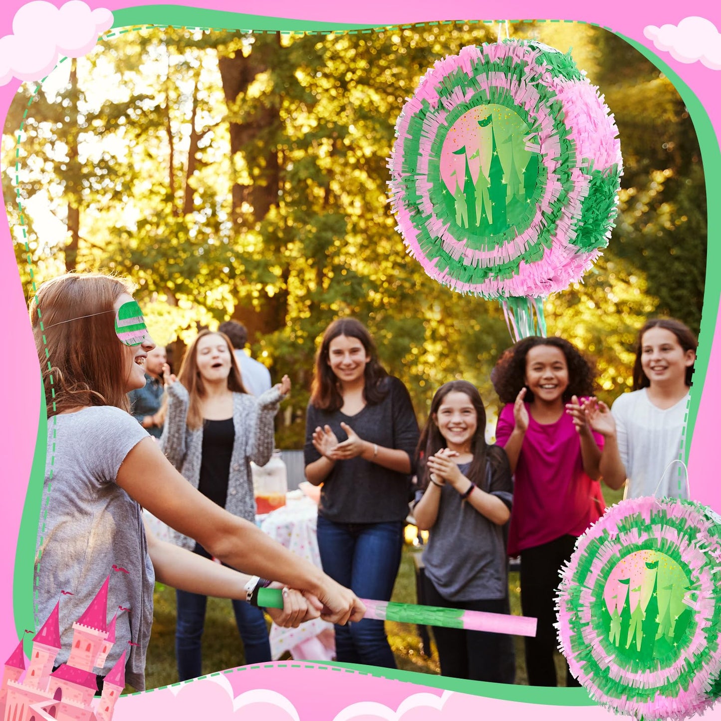 Soulchen Witch Pinata - 14.2 inch Pink & Green Round Pinata – Party Decor
