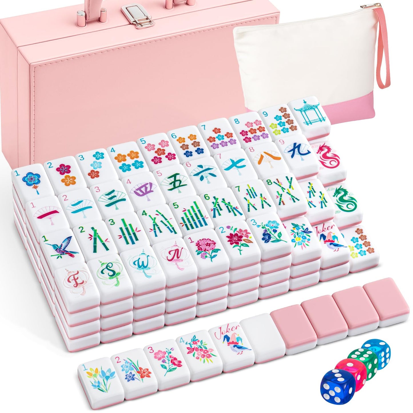 Soulchen Pink 1.2-Inch American Mahjong Set — 168 Tiles, Case & Bag