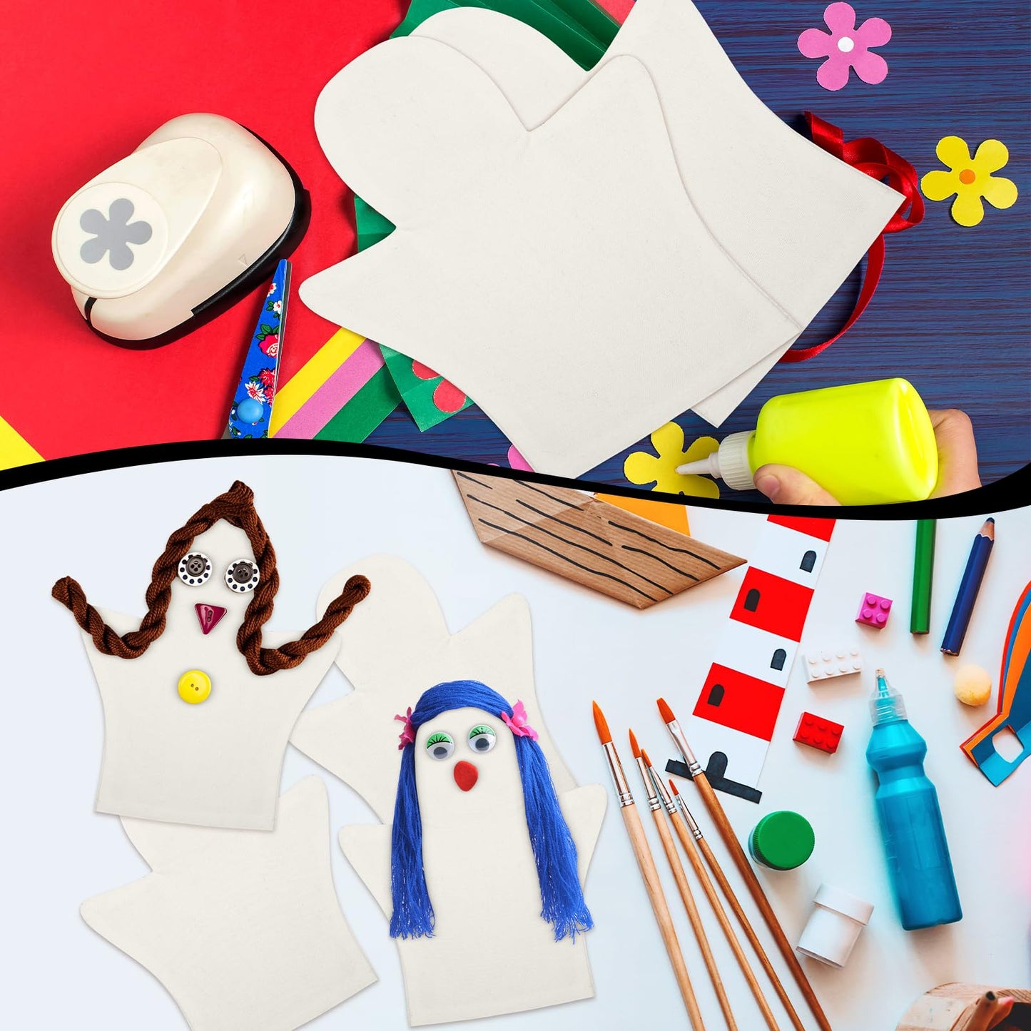Soulchen 24-Pcs DIY Cotton Hand Puppet Kit for Creative Play, Storytelling & Family Craft Nights