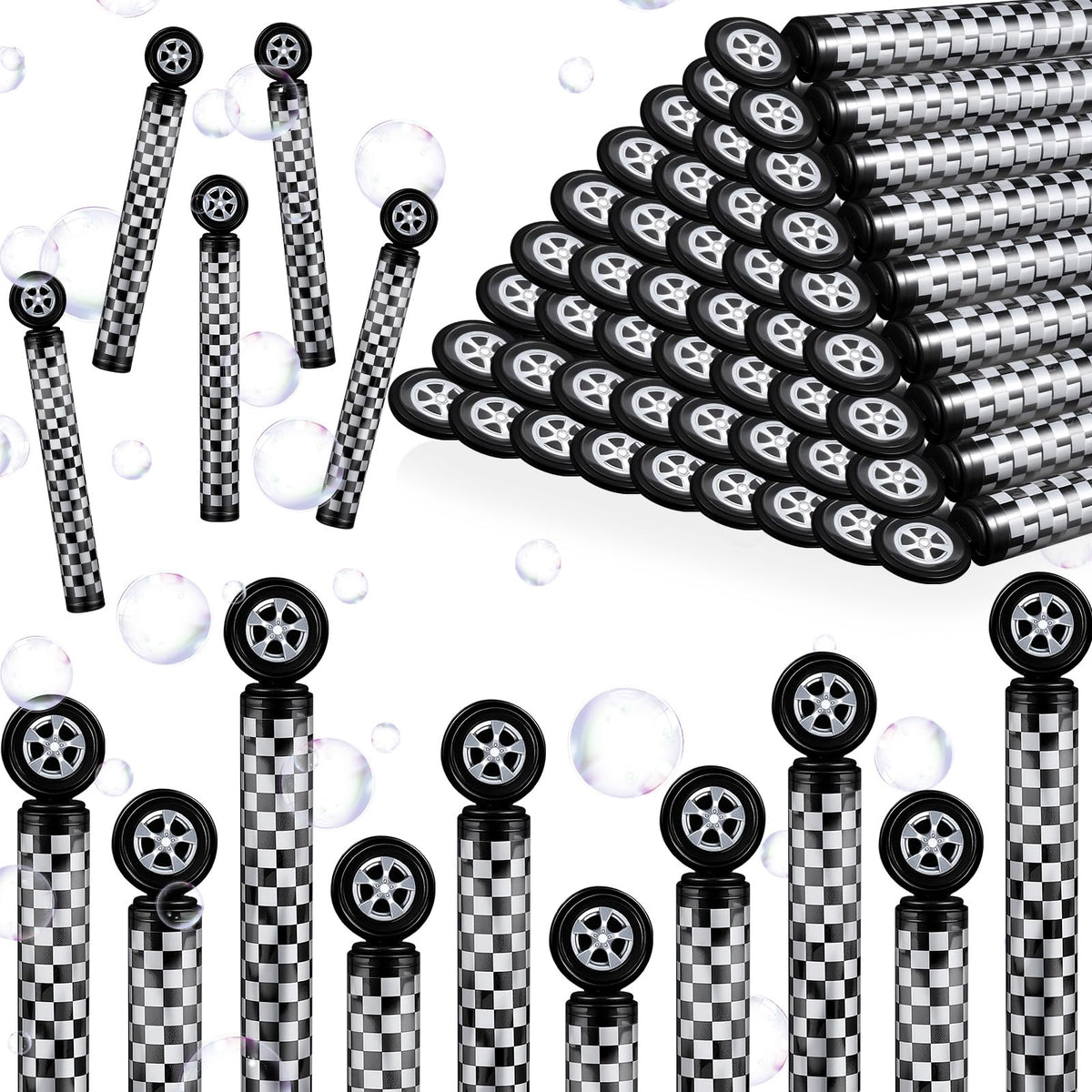 Soulchen 24 Pcs Race Car Bubble Wands Black & White Checkered Party Favors