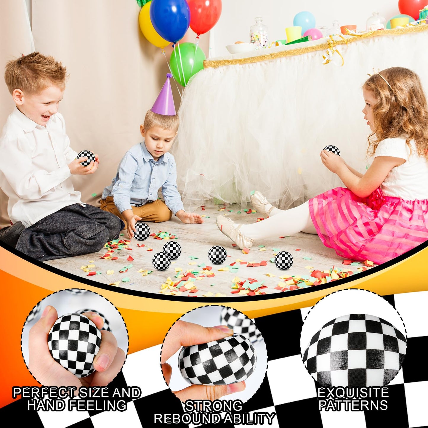 Soulchen 24 Pcs Race Cars Stress Balls – Black & White Checkered Fidget Toys for Kids