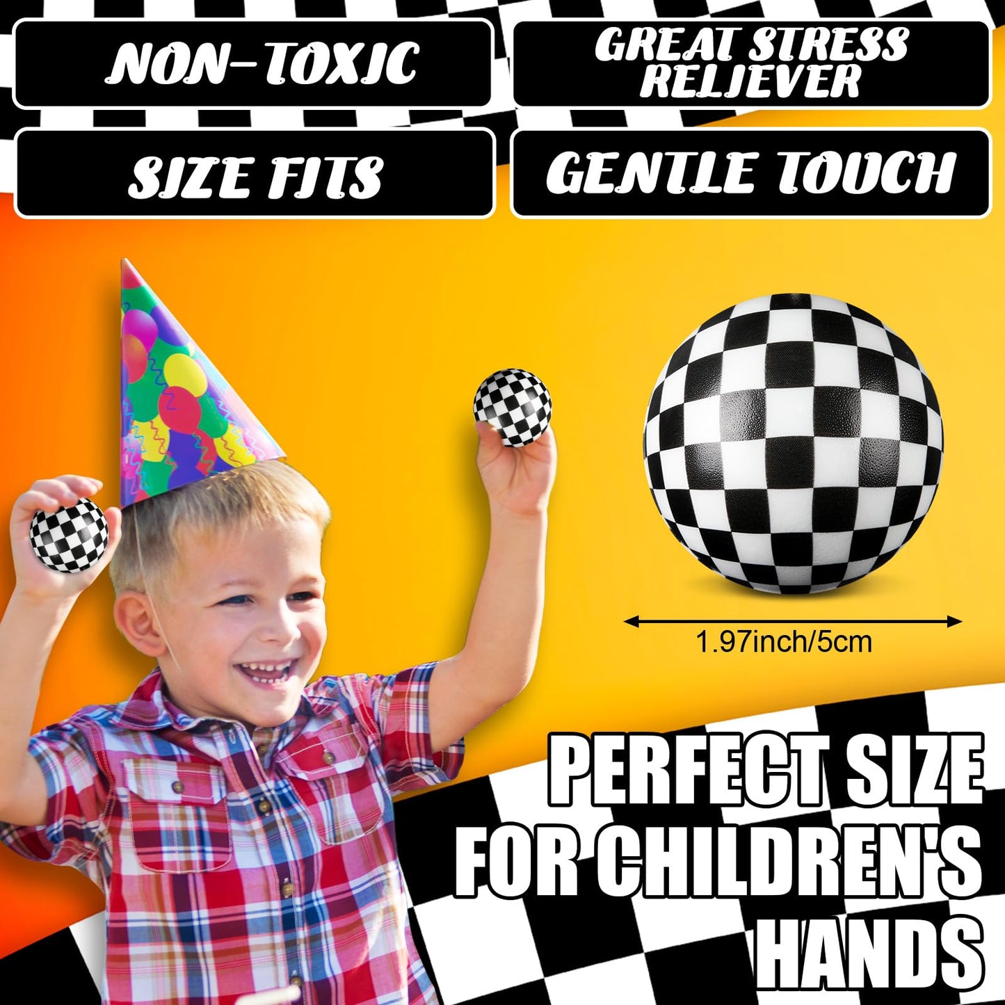 Soulchen 24 Pcs Race Cars Stress Balls – Black & White Checkered Fidget Toys for Kids