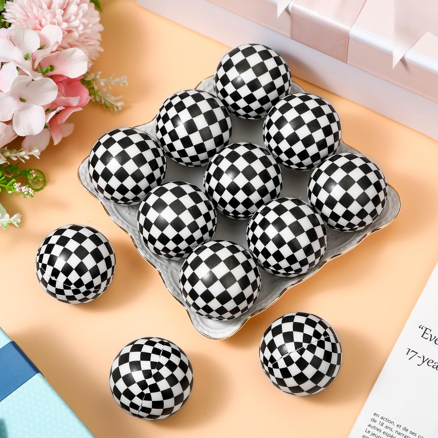 Soulchen 24 Pcs Race Cars Stress Balls – Black & White Checkered Fidget Toys for Kids