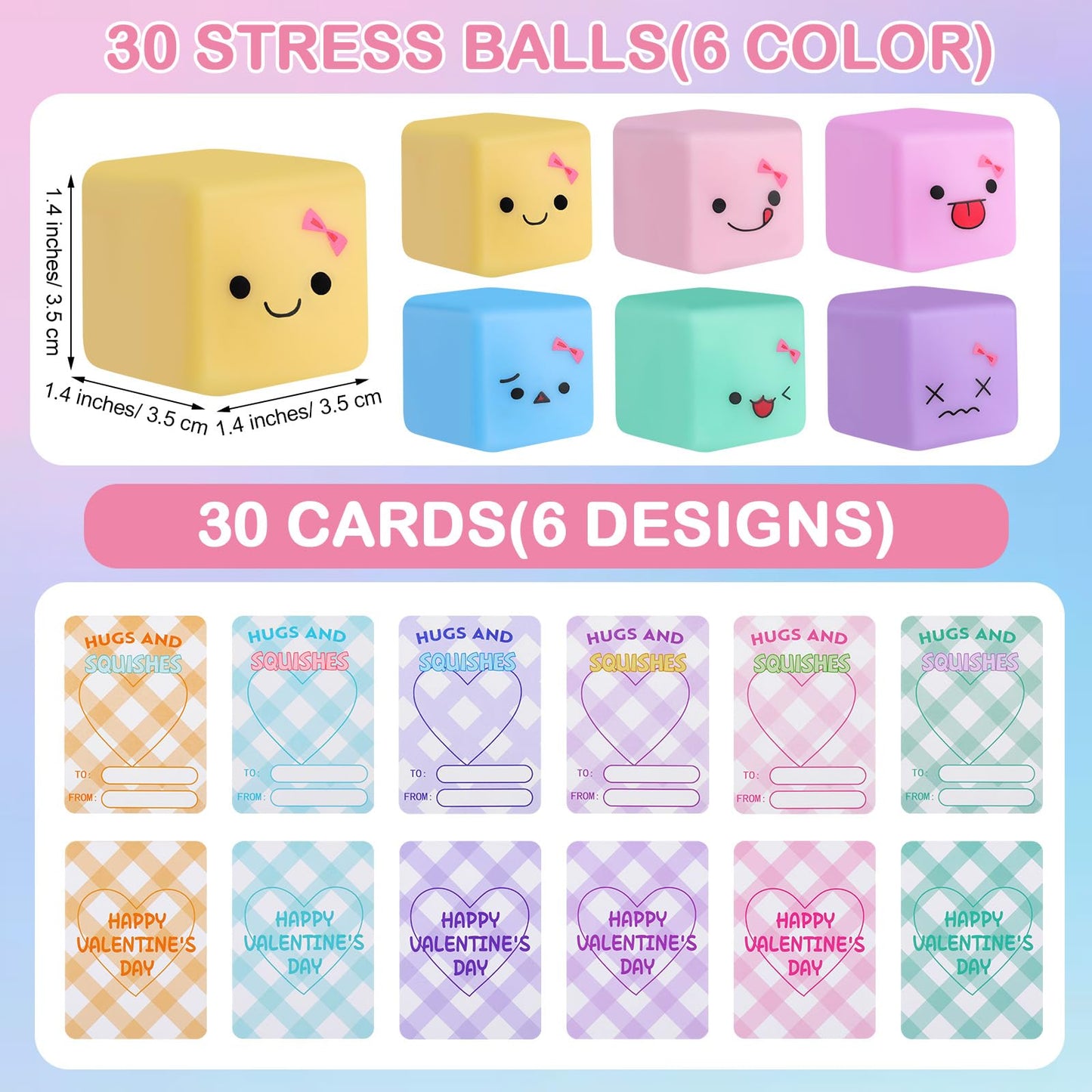 Soulchen 30-Pack Valentines' Day Slow Rising Stress Cubes – Fidget Toys for Adults