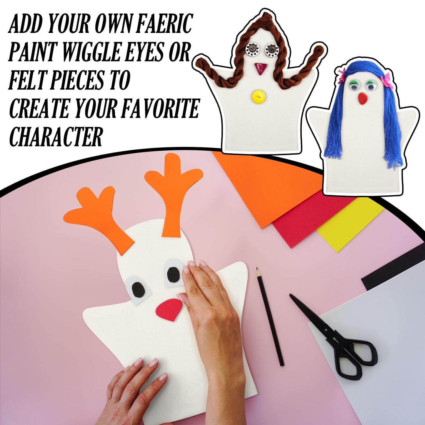 Soulchen 24-Pcs DIY Cotton Hand Puppet Kit for Creative Play, Storytelling & Family Craft Nights
