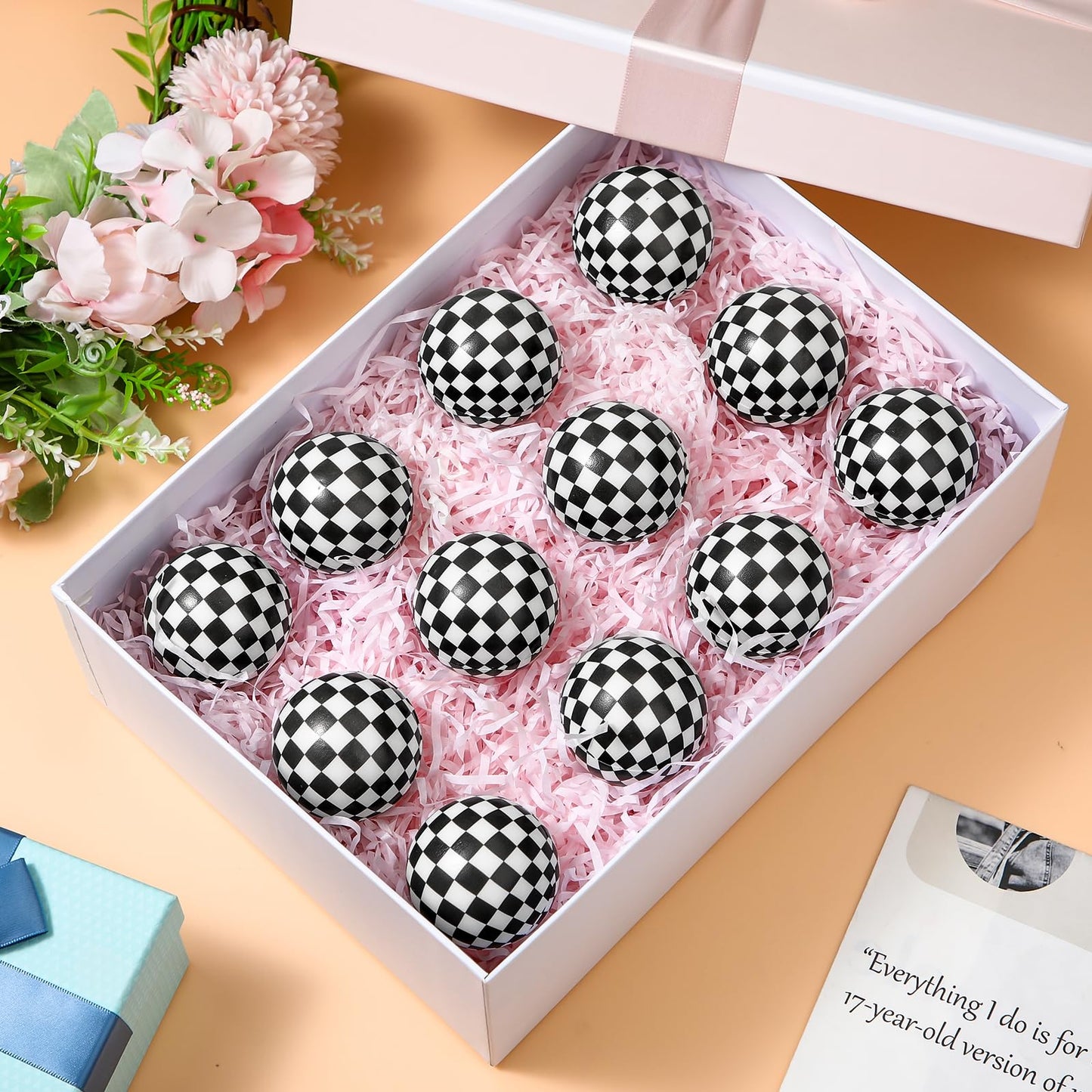 Soulchen 24 Pcs Race Cars Stress Balls – Black & White Checkered Fidget Toys for Kids