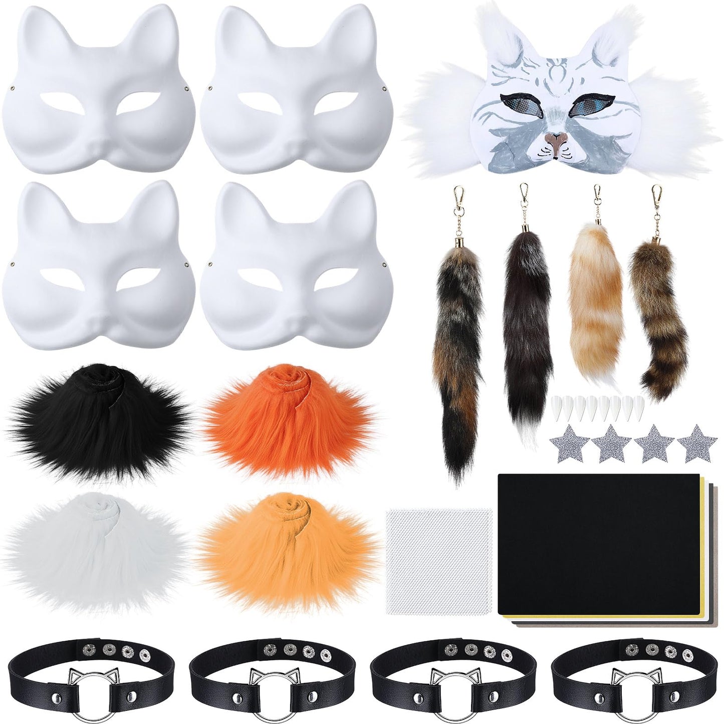 Soulchen 34 Pcs DIY Therian Fox Mask & Tail Kit for Cosplay