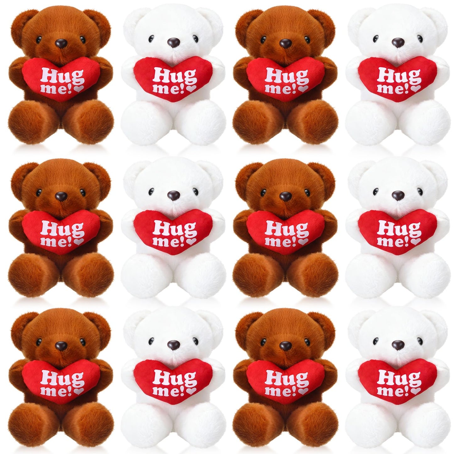 Soulchen 12 Pack Valentine Bears - 10-inch Velvet Plush Hearts (White & Brown)