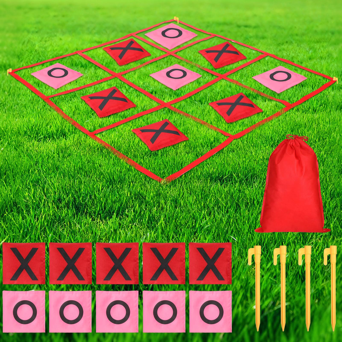 Soulchen Valentines Giant Tic Tac Toe Game with Bean Bags & Storage – Outdoor Family Fun