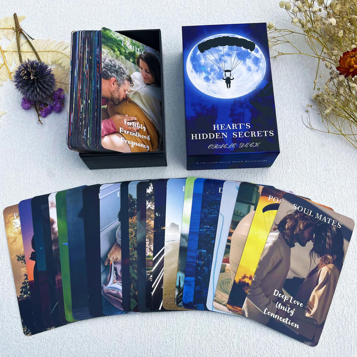 Soulme Twin Flame Love Oracle Cards — Hearts Hidden Secrets Deck, 78-Card Starter Tarot for Beginners