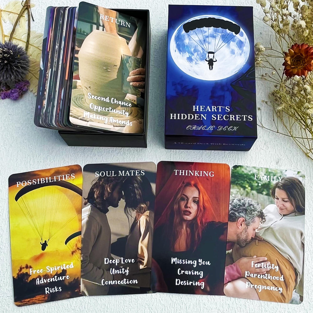 Soulme Twin Flame Love Oracle Cards — Hearts Hidden Secrets Deck, 78-Card Starter Tarot for Beginners