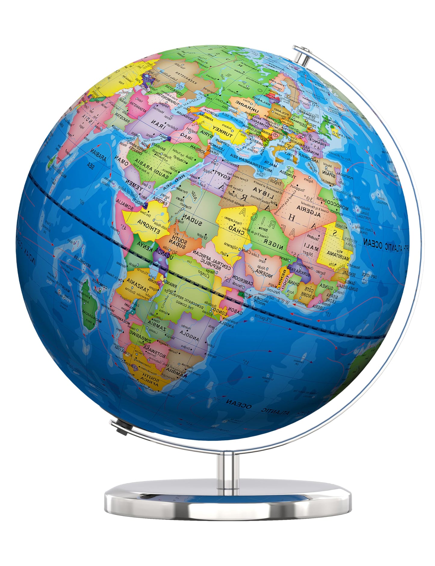 SOUNDANCE 13-Inch World Globe with Stable Metal Base | LED Night Light & HD Map