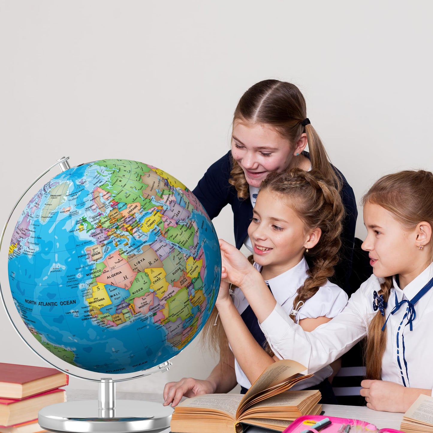 SOUNDANCE 13-Inch World Globe with Stable Metal Base | LED Night Light & HD Map