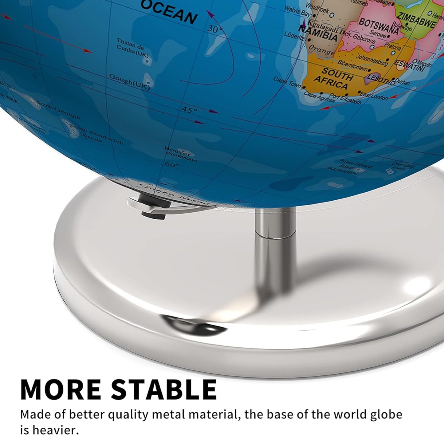 SOUNDANCE 13-Inch World Globe with Stable Metal Base | LED Night Light & HD Map