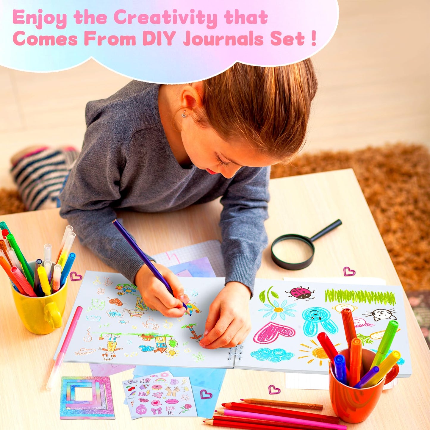 Souroyea DIY Journal Kit for Girls – Tween Journal Set (7-14 Years) Pink