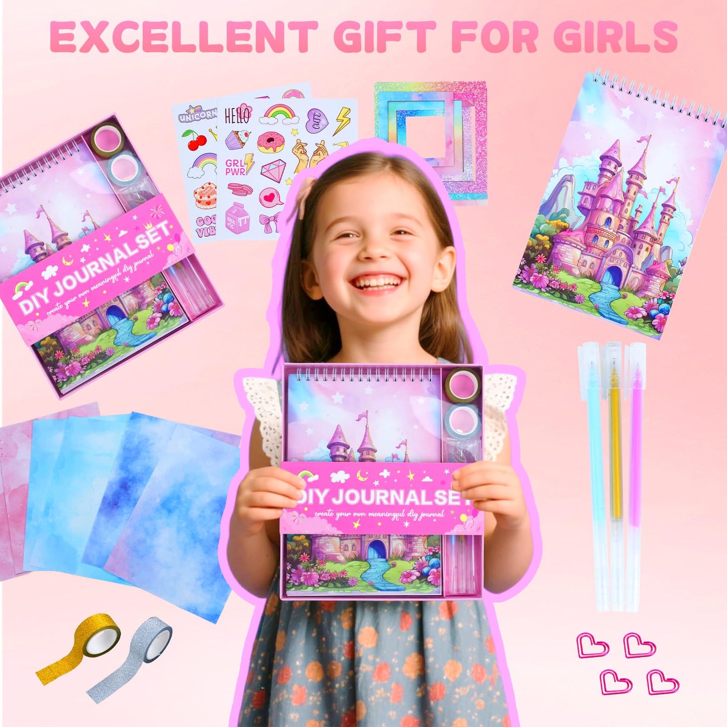 Souroyea DIY Journal Kit for Girls – Tween Journal Set (7-14 Years) Pink