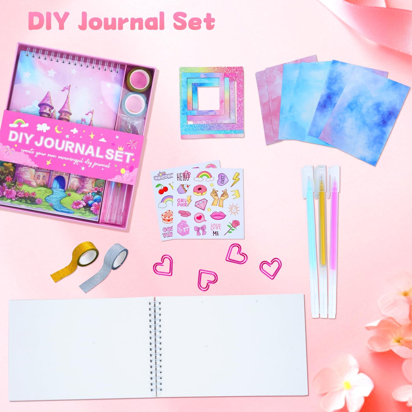 Souroyea DIY Journal Kit for Girls – Tween Journal Set (7-14 Years) Pink