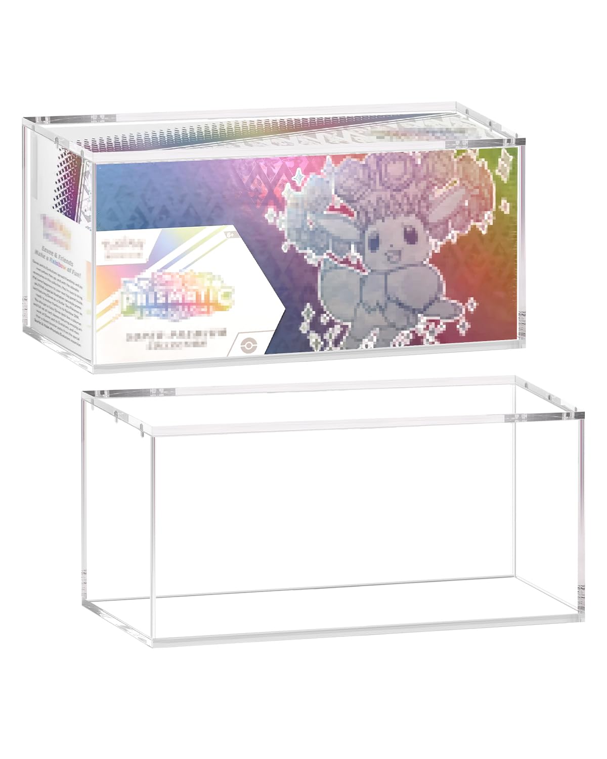 SOWANO Clear Acrylic Display Box for Prismatic Evolutions – 14.3x3.3x6.8in, Stackable Magnetic Lid