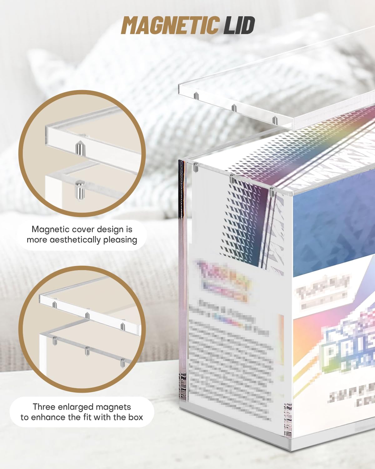 SOWANO Clear Acrylic Display Box for Prismatic Evolutions – 14.3x3.3x6.8in, Stackable Magnetic Lid