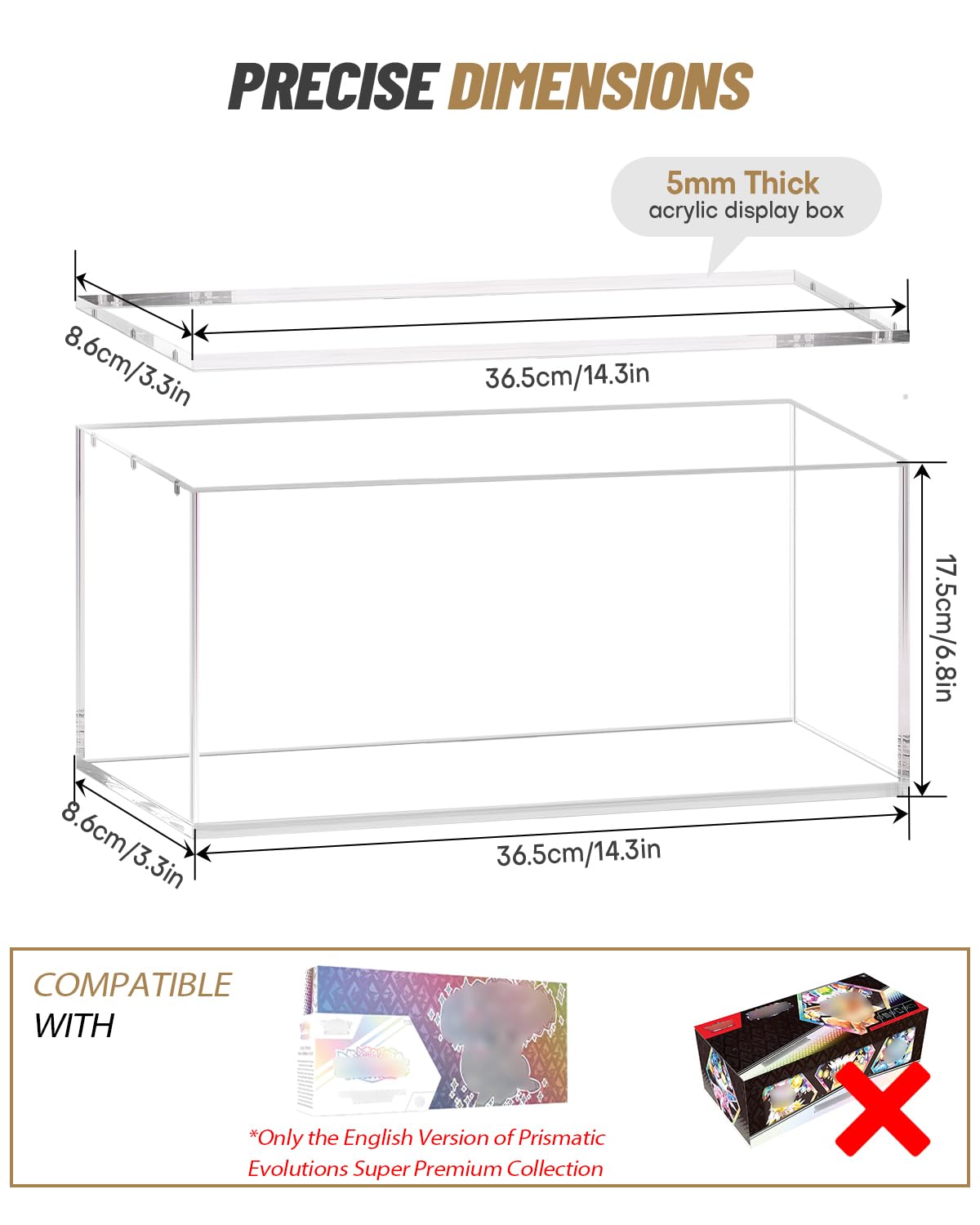 SOWANO Clear Acrylic Display Box for Prismatic Evolutions – 14.3x3.3x6.8in, Stackable Magnetic Lid