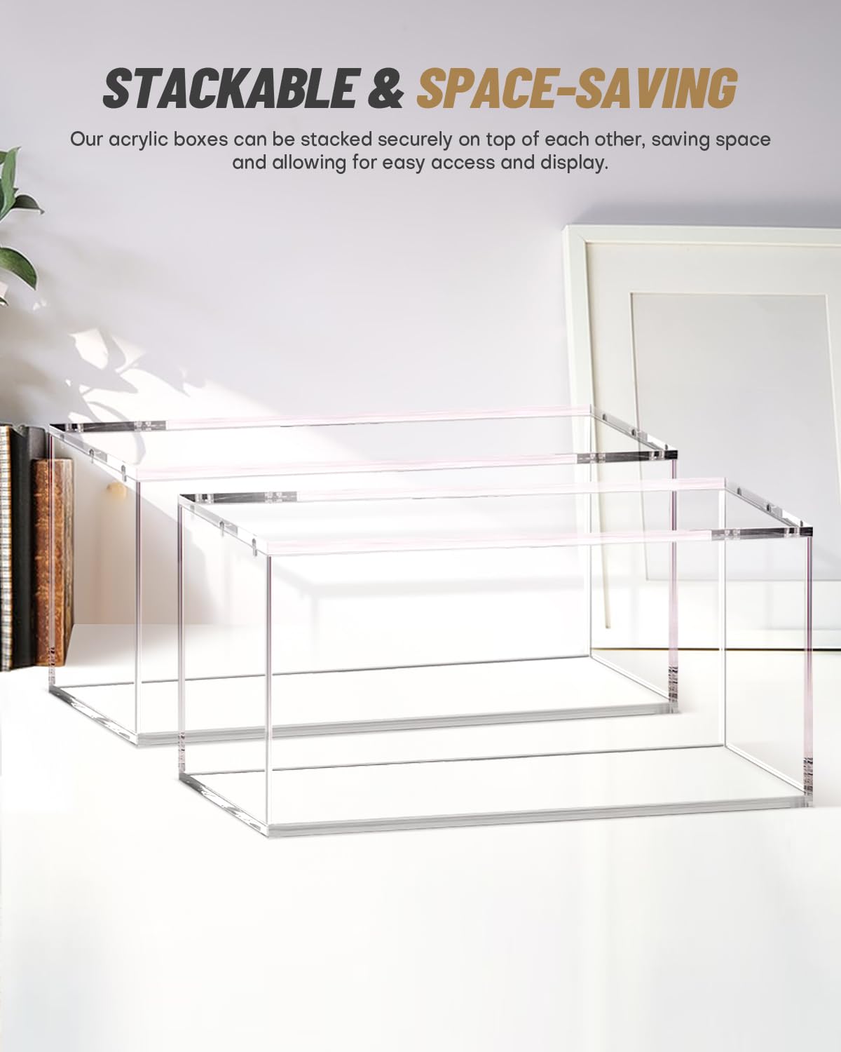 SOWANO Clear Acrylic Display Box for Prismatic Evolutions – 14.3x3.3x6.8in, Stackable Magnetic Lid