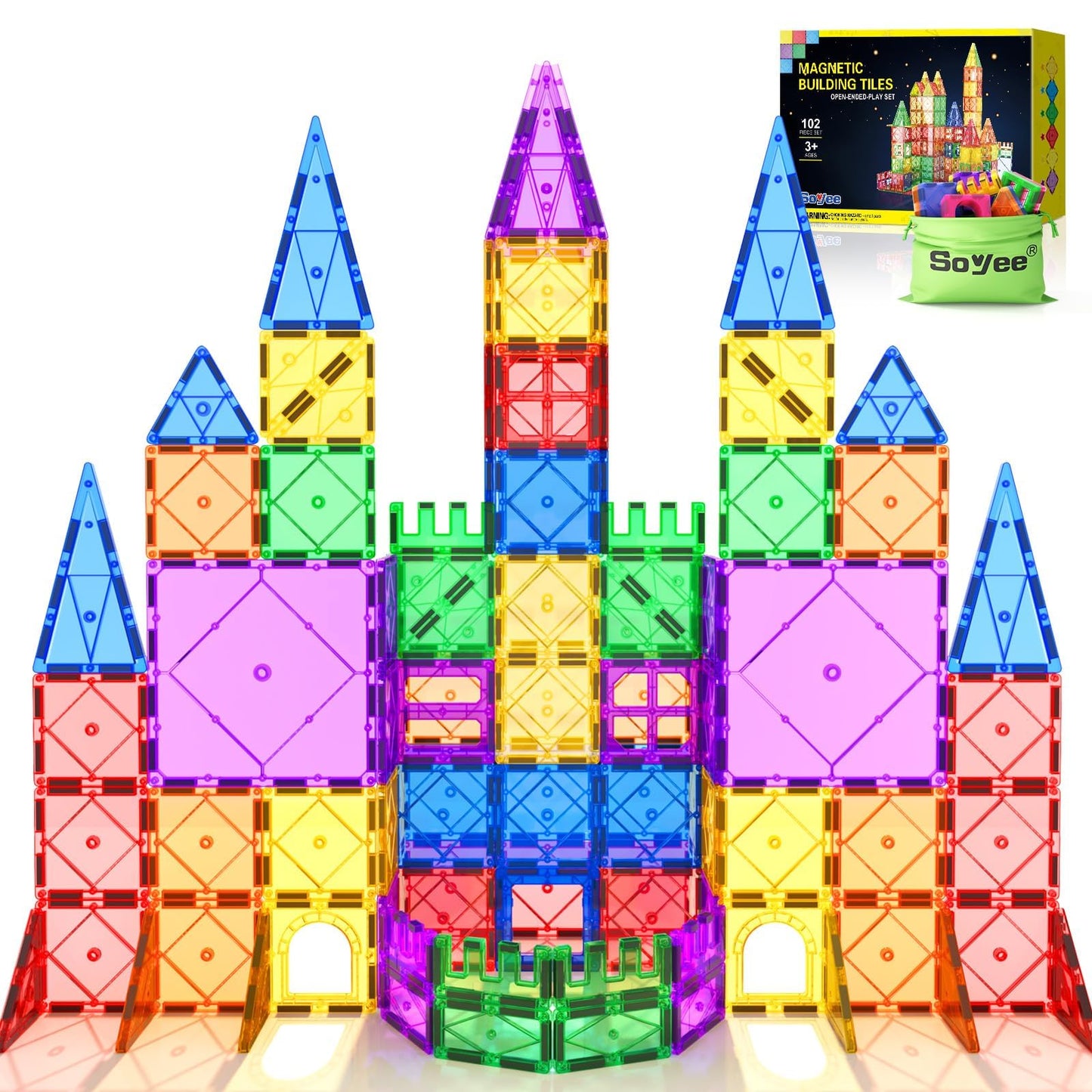 Soyee 102pcs Magnetic Tiles – STEM Building Blocks for 3+ | Sensory & Creative Play