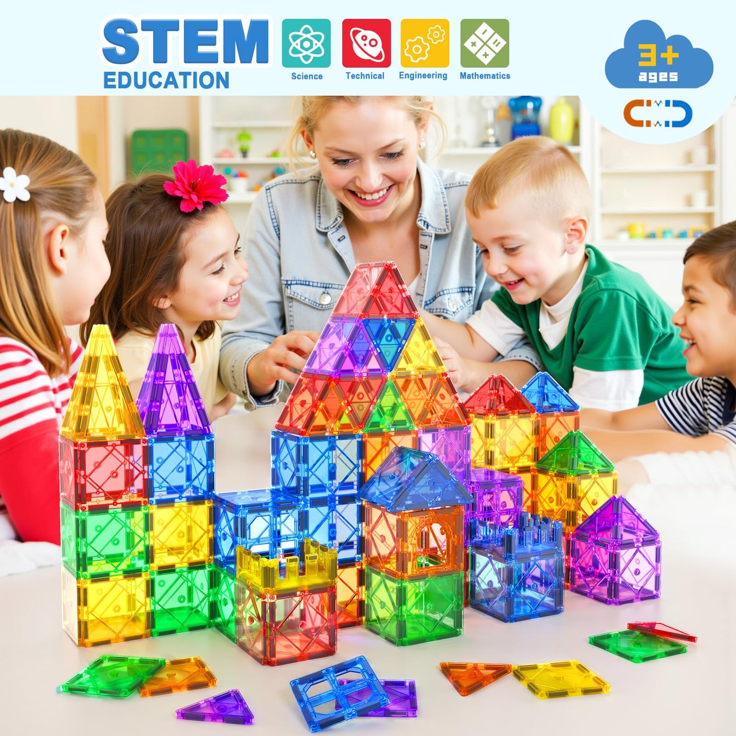 Soyee 102pcs Magnetic Tiles – STEM Building Blocks for 3+ | Sensory & Creative Play