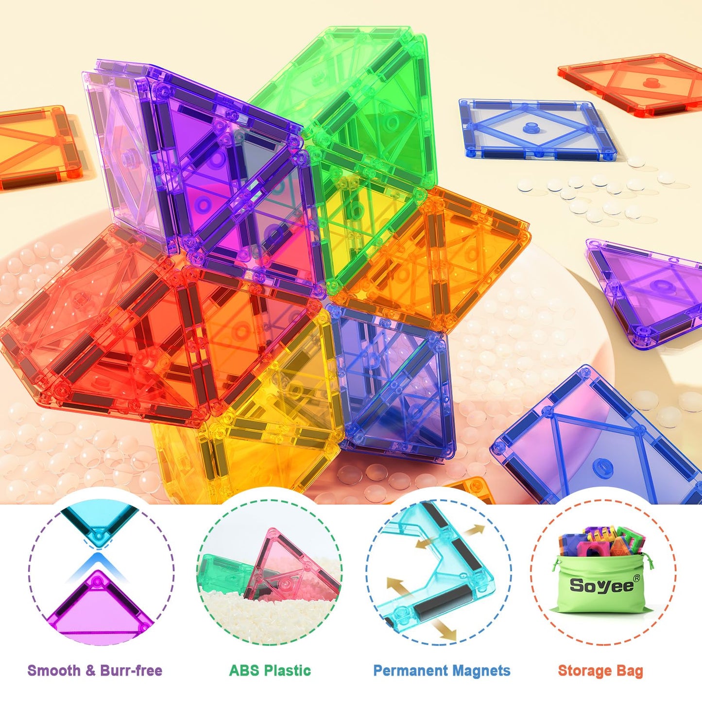 Soyee 102pcs Magnetic Tiles – STEM Building Blocks for 3+ | Sensory & Creative Play