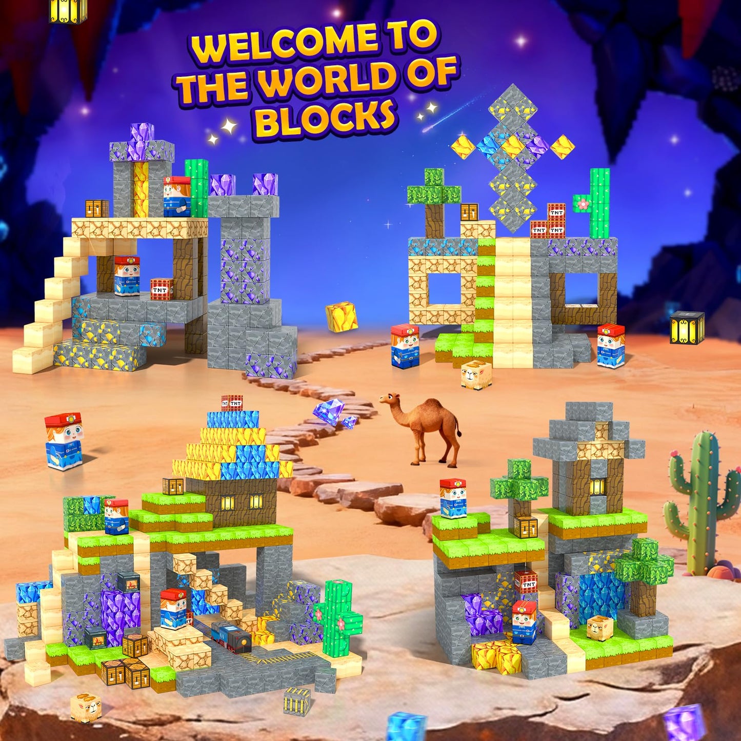 Soyee 100PCS Magnetic Blocks – Desert Mine World STEM Toy for Ages 4-8