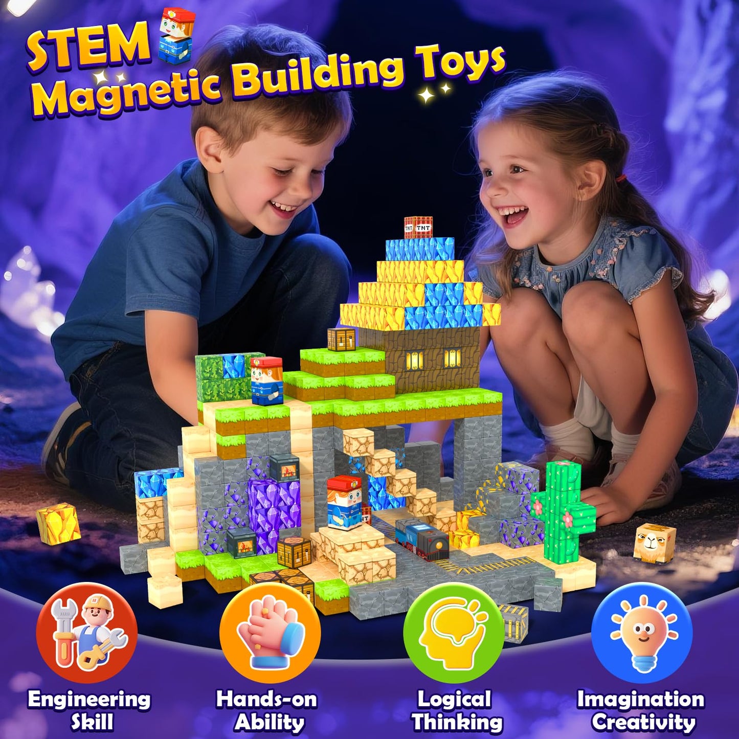 Soyee 100PCS Magnetic Blocks – Desert Mine World STEM Toy for Ages 4-8