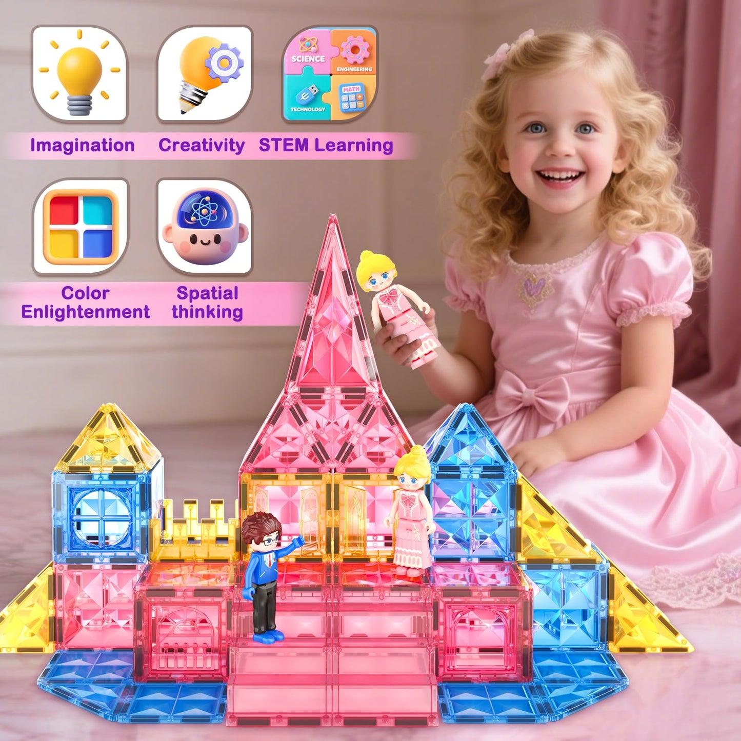 Soyee Diamond Magnetic Tiles – Princess Castle Building Blocks for Kids (Ages 3-12)