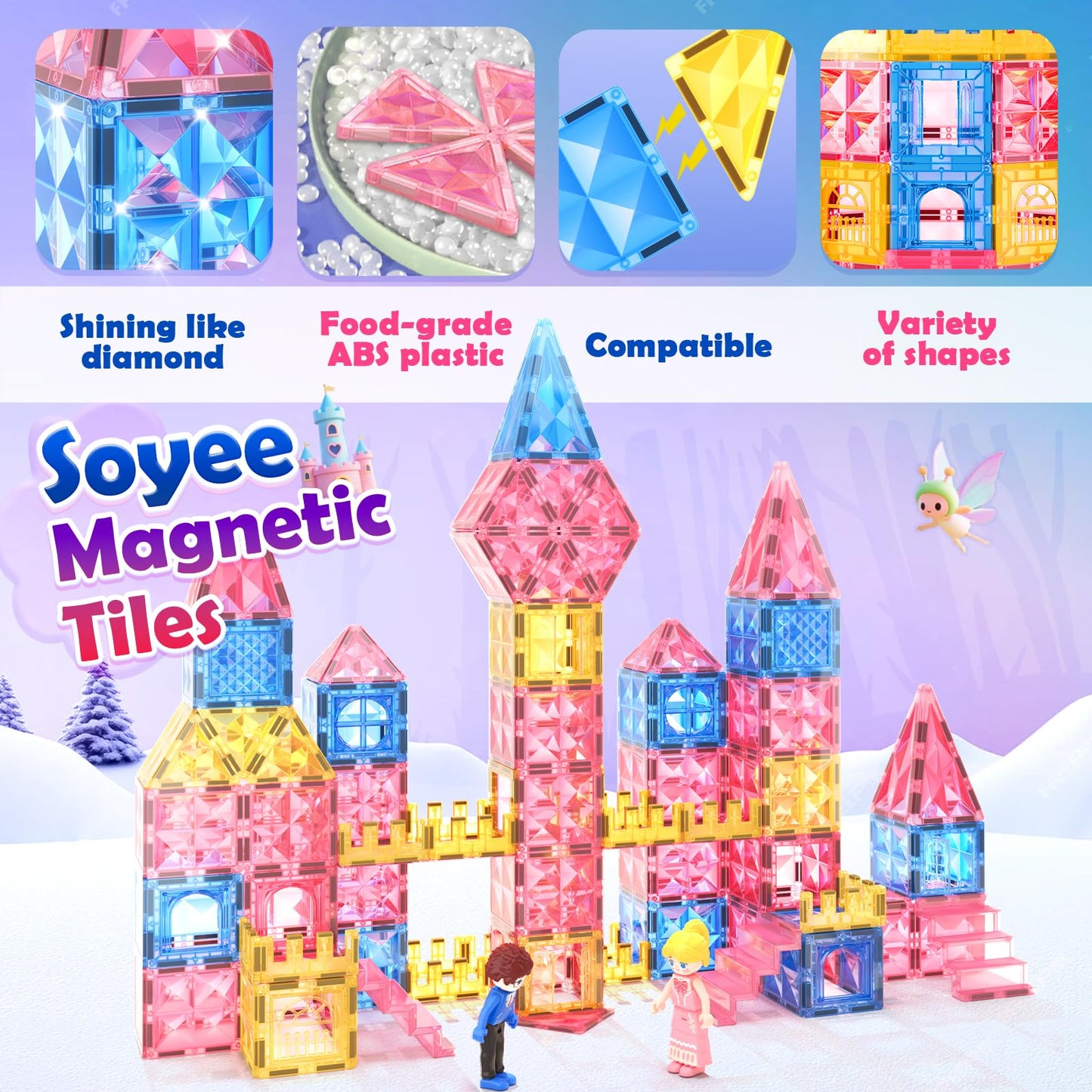 Soyee Diamond Magnetic Tiles – Princess Castle Building Blocks for Kids (Ages 3-12)
