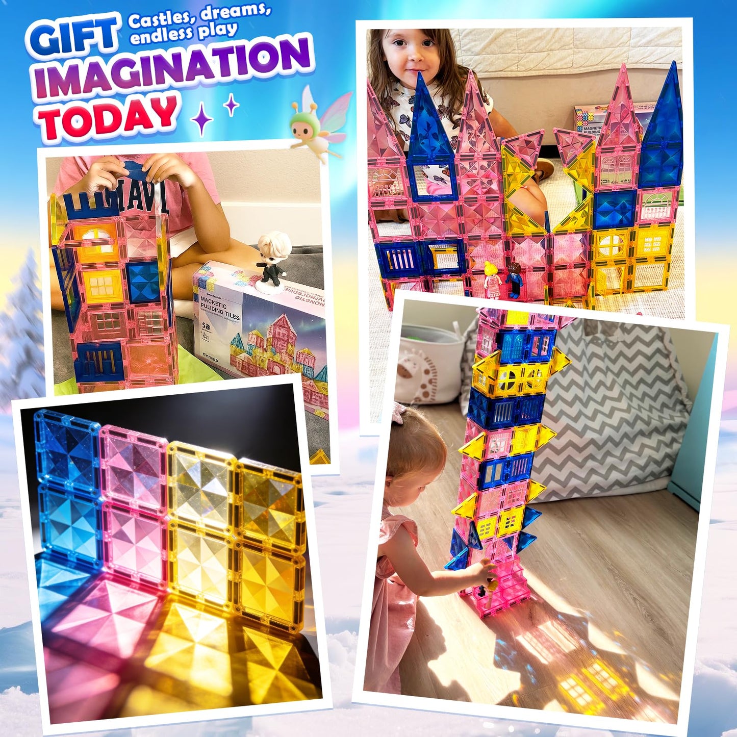 Soyee Diamond Magnetic Tiles – Princess Castle Building Blocks for Kids (Ages 3-12)