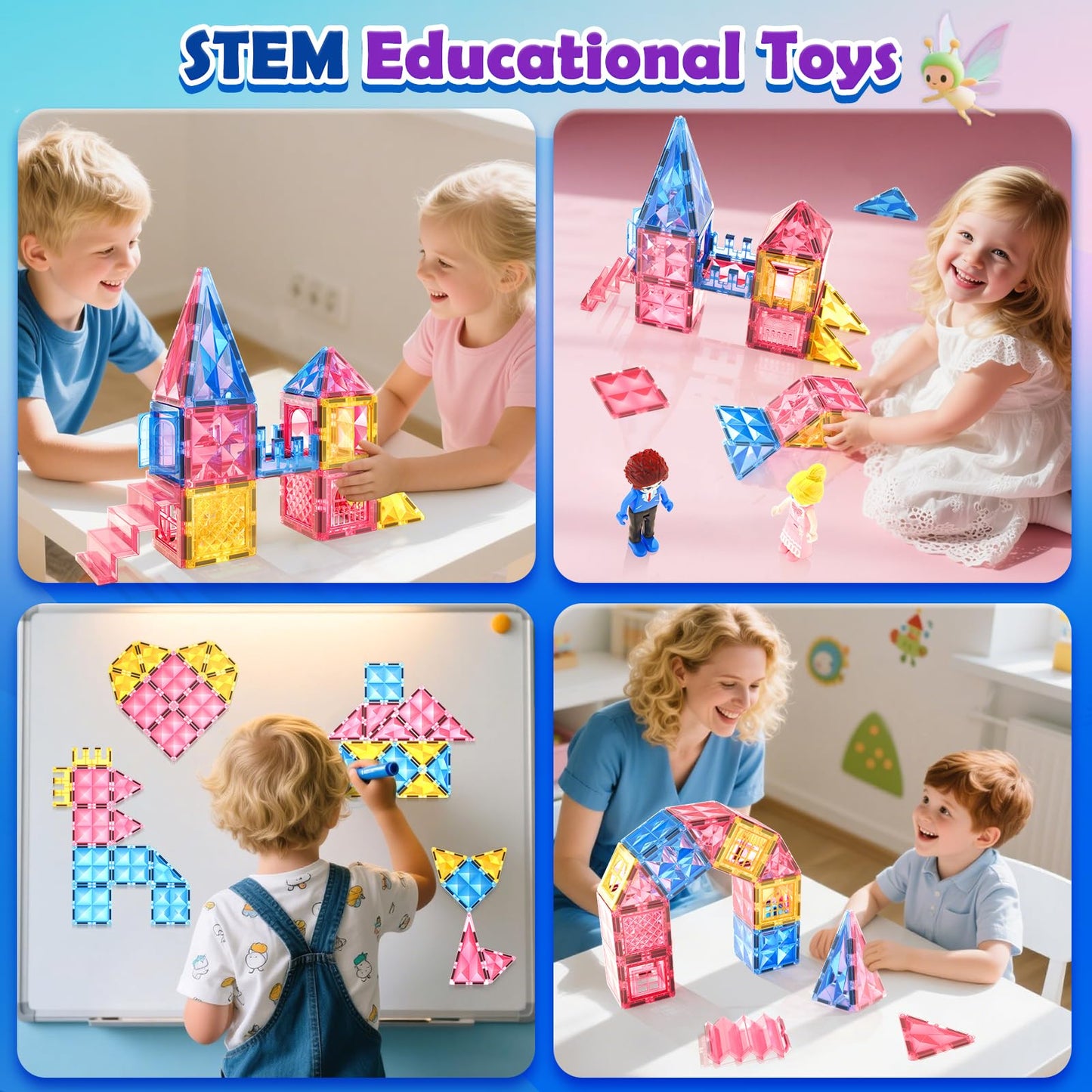 Soyee Diamond Magnetic Tiles – Princess Castle Building Blocks for Kids (Ages 3-12)