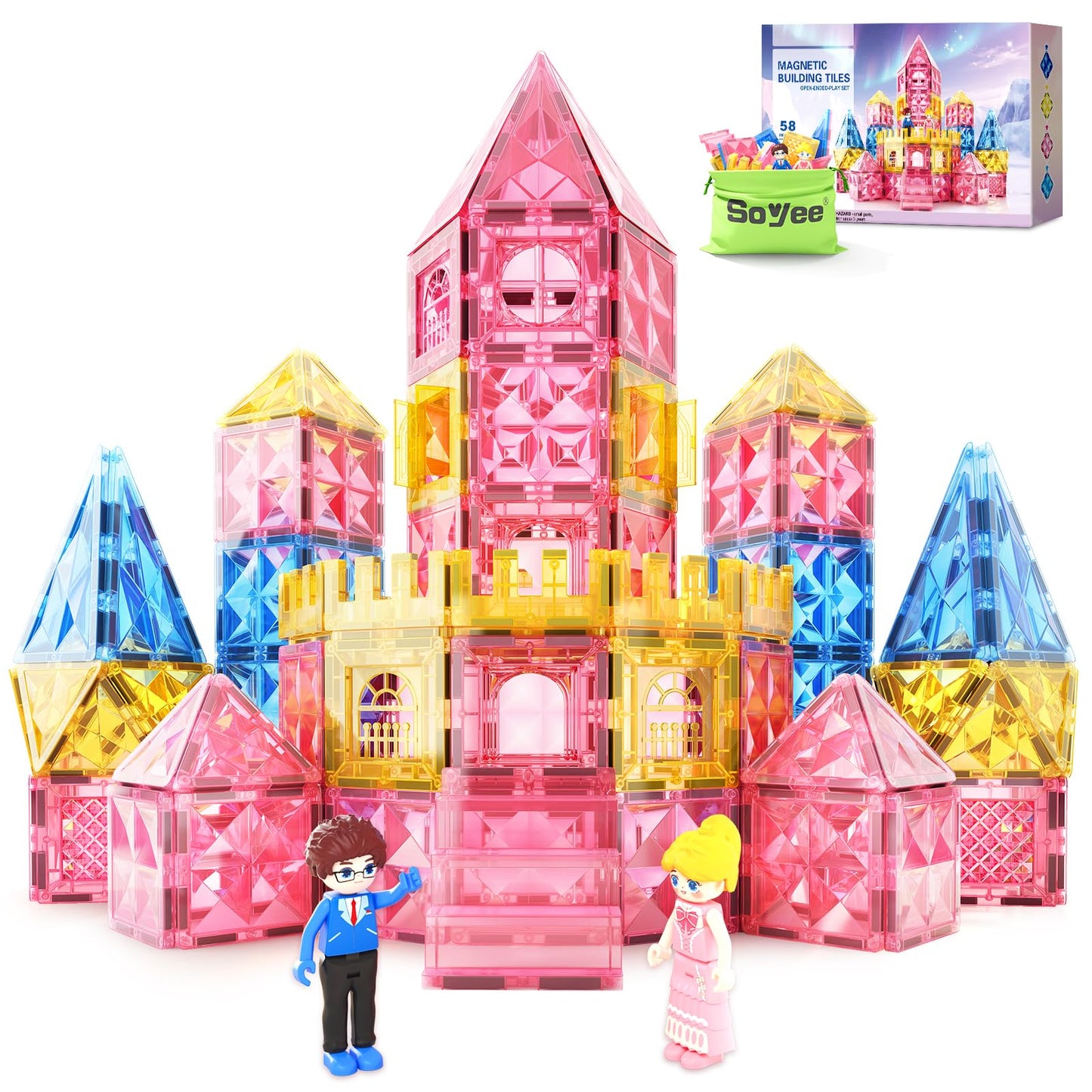 Soyee Diamond Magnetic Tiles – Princess Castle Building Blocks for Kids (Ages 3-12)