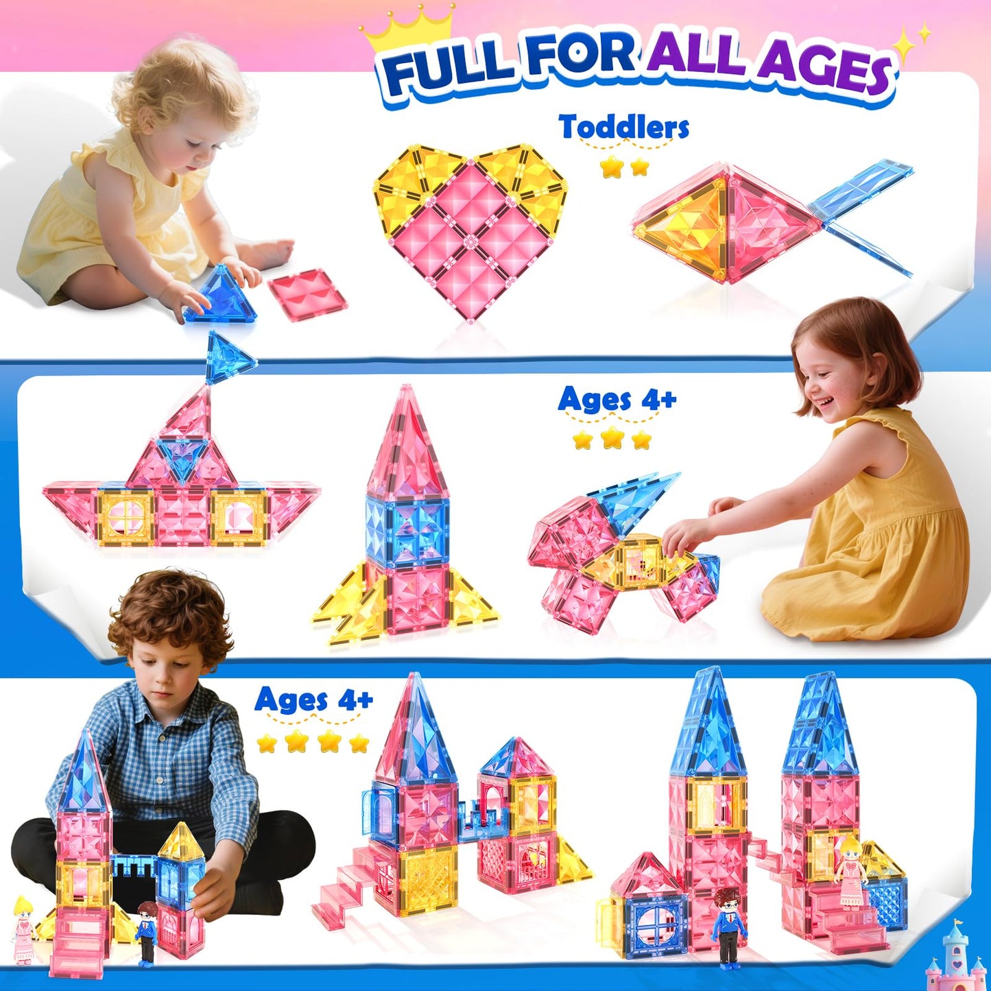 Soyee Diamond Magnetic Tiles – Princess Castle Building Blocks for Kids (Ages 3-12)