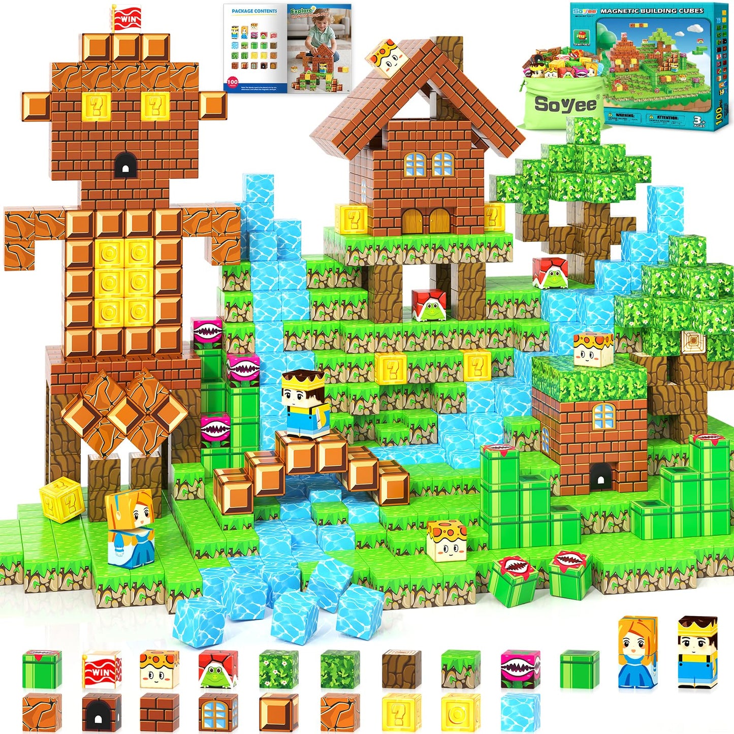 Soyee Magnetic Blocks 100PCS – STEM Building Toy for Ages 3-12 | Creative Magnetic Cubes