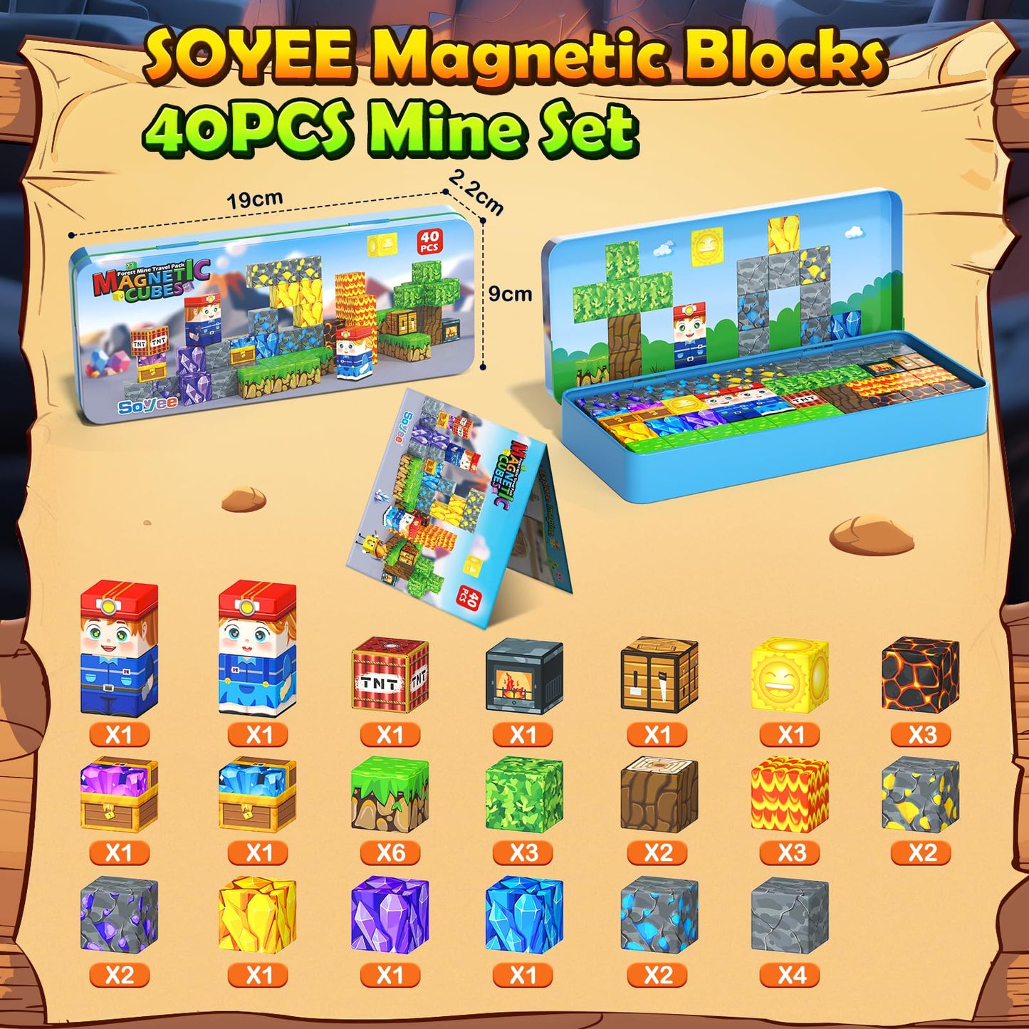Soyee Magnetic Blocks Travel Toys — STEM Building Kit in Metal Tin (Ages 3+)