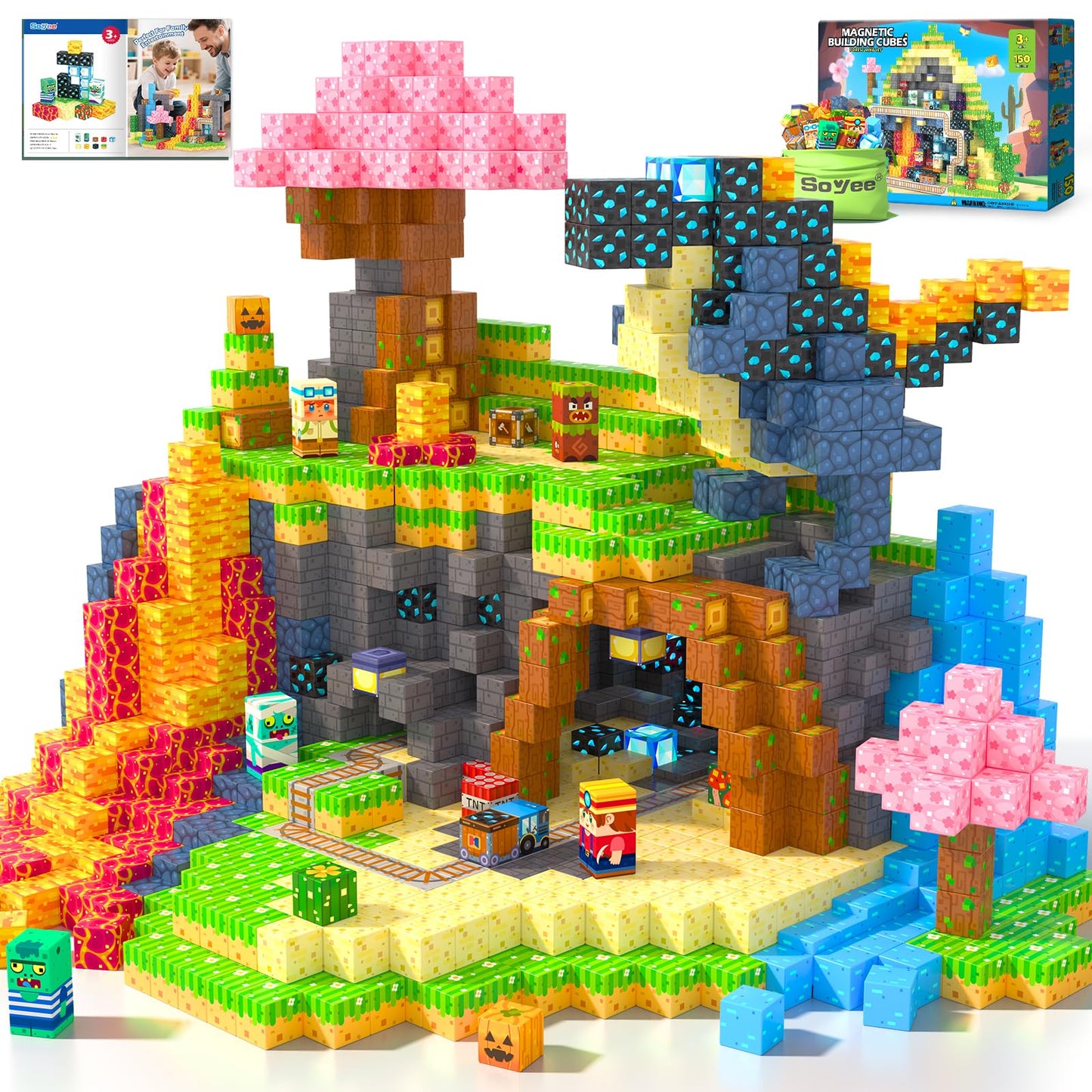 Soyee Magnetic Blocks 150 PCS – Forest & Mine Theme STEM Building Toys for Ages 3-12