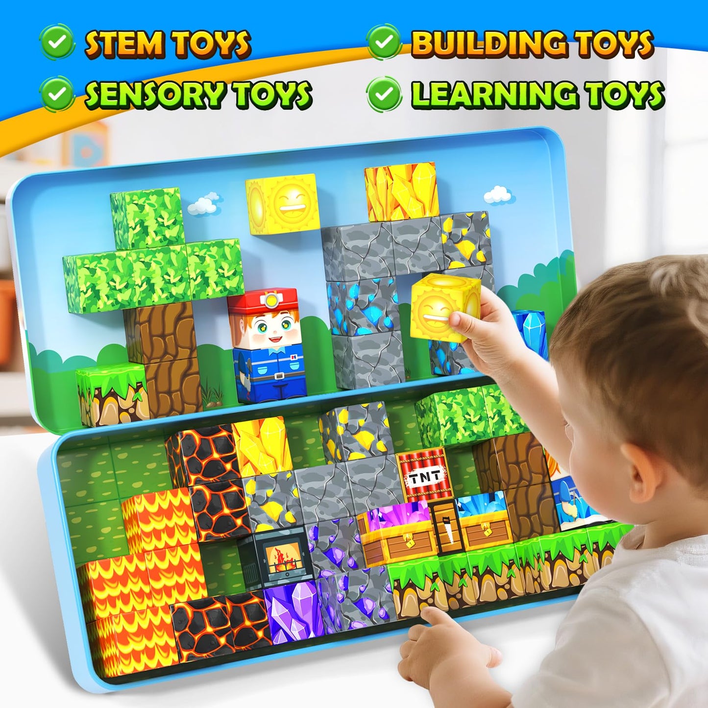 Soyee Magnetic Blocks Travel Toys — STEM Building Kit in Metal Tin (Ages 3+)