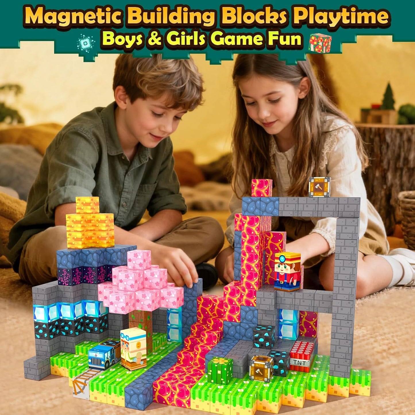 Soyee Magnetic Blocks 150 PCS – Forest & Mine Theme STEM Building Toys for Ages 3-12