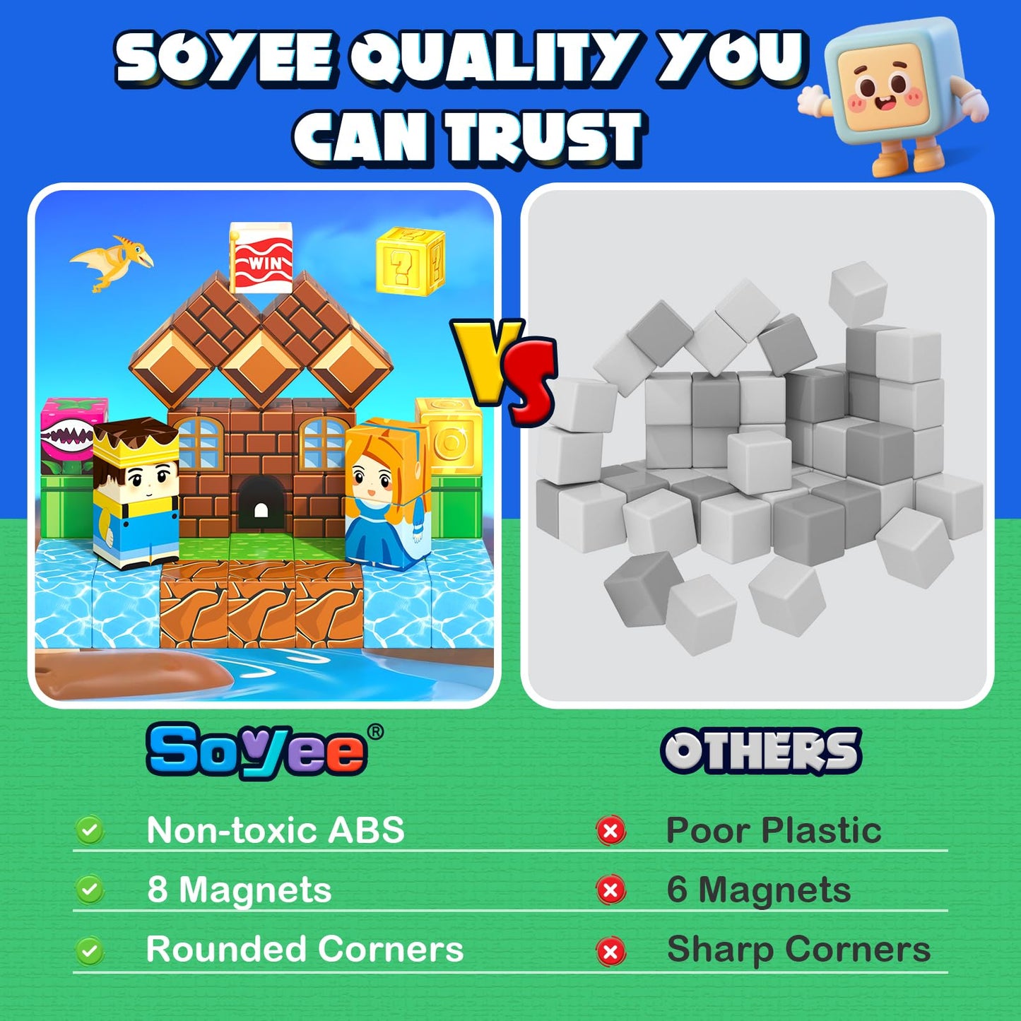 Soyee Magnetic Blocks 100PCS – STEM Building Toy for Ages 3-12 | Creative Magnetic Cubes