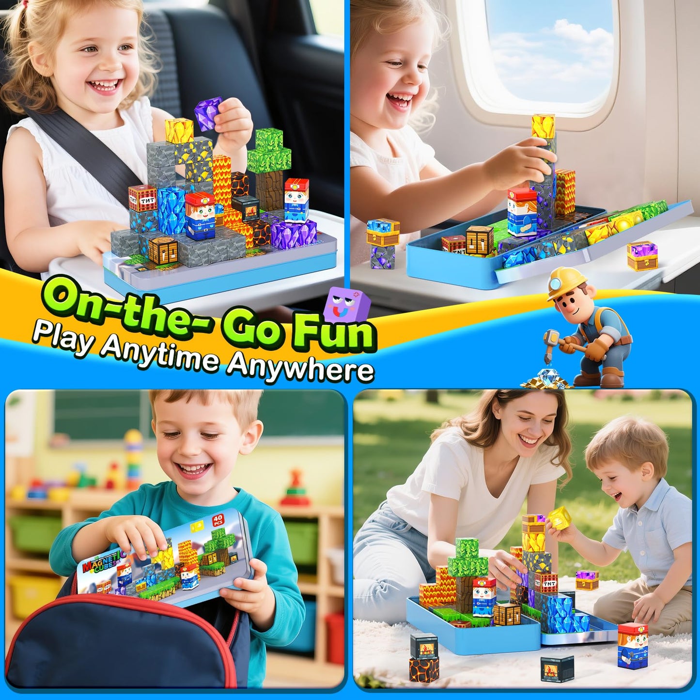 Soyee Magnetic Blocks Travel Toys — STEM Building Kit in Metal Tin (Ages 3+)