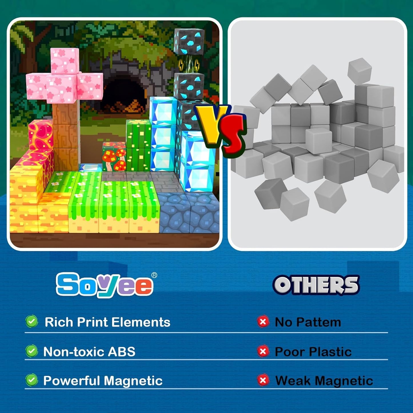 Soyee Magnetic Blocks 150 PCS – Forest & Mine Theme STEM Building Toys for Ages 3-12