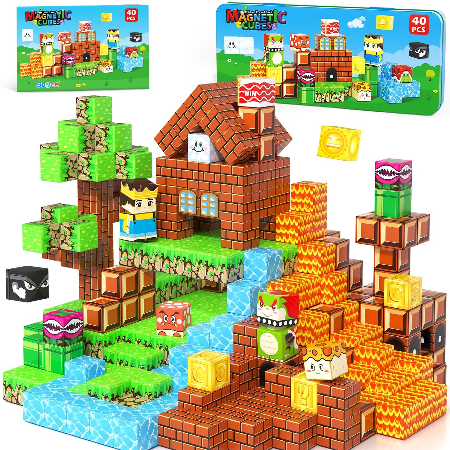 Soyee Magnetic Blocks Travel Toys with Portable Tin – STEM Magnet Building Blocks for 3–8 Year Olds