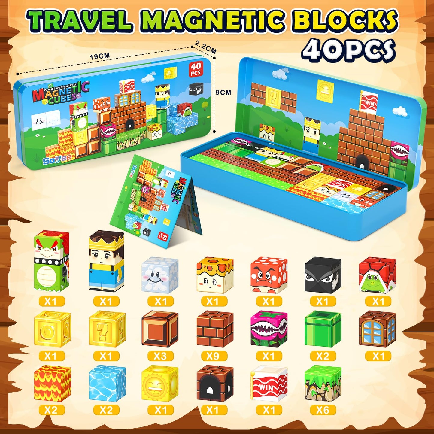 Soyee Magnetic Blocks Travel Toys with Portable Tin – STEM Magnet Building Blocks for 3–8 Year Olds