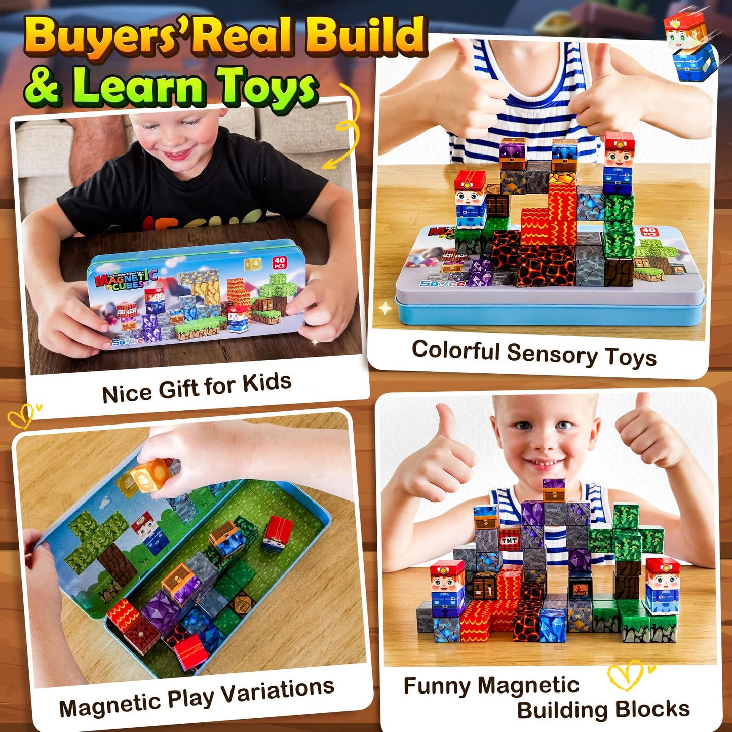 Soyee Magnetic Blocks Travel Toys — STEM Building Kit in Metal Tin (Ages 3+)