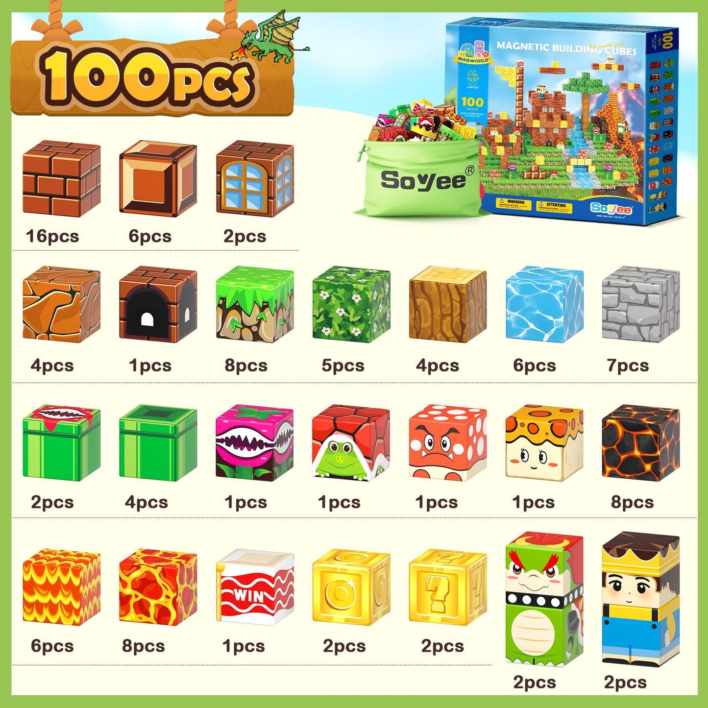 Soyee 100pcs Magnetic Blocks | STEM Building Toy for Kids 3+
